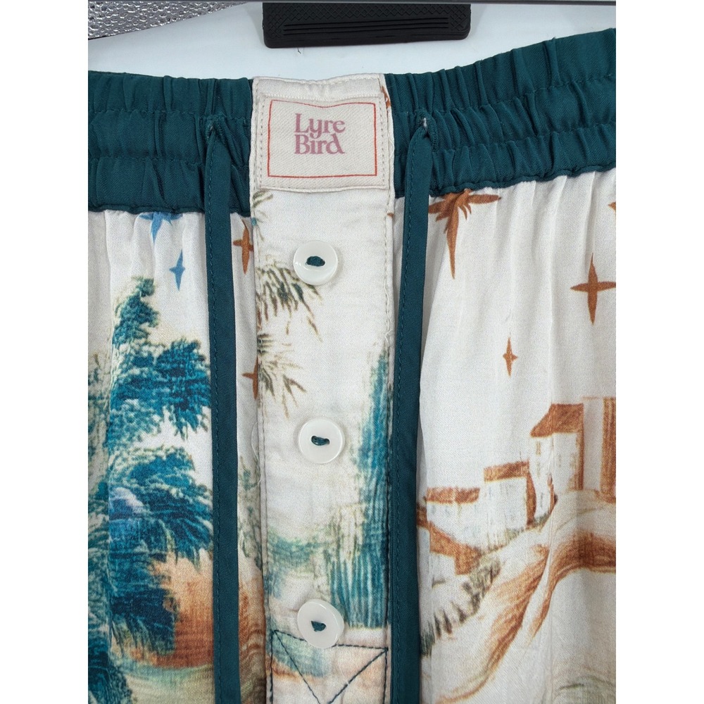 Lyre Bird Anthropologie Scenic Landscape Print Pajama Shorts Teal Cream Medium - Picture 6 of 10